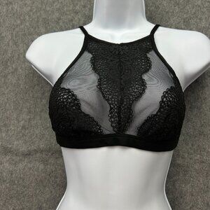 Victoria's Secret Body By Victoria High Neck Bralette Bra Size Small Black Lace